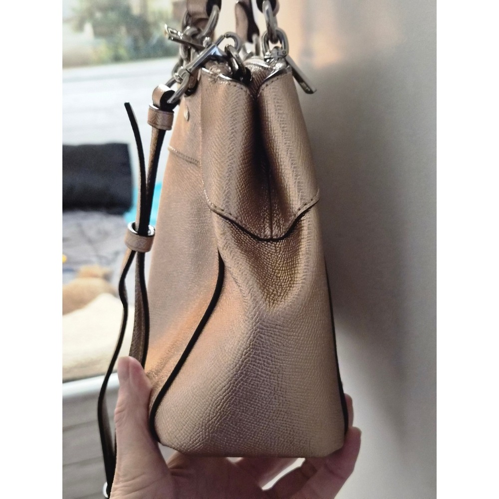 Coach Metallic Champagne Gold Crossgrain Leather Satchel Crossbody Bag - Picture 7 of 12